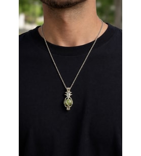 Gümüş Renk Ananas Kolye Fosforlu Taşlı 60 cm Unisex Metal Zincir