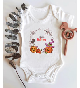 Halloween Yazılı Kısa Kol Organik Bebek Body