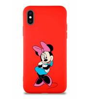 Apple iPhone X Soft Premier Kapak Minnie Mouse-D Tasarımlı Silikon Kılıf - Kırmızı (Şeffaf)