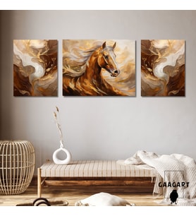 3lü Kanvas Şık Salon Duvar Tablosu Modern Soyut Kahve Gold At