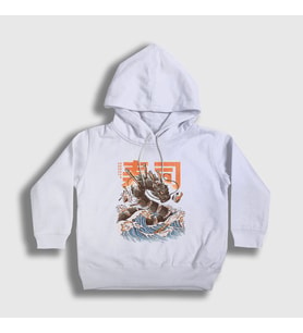 Presmono Unisex Çocuk Beyaz Sushi Dragon Ejderha Kapüşonlu Sweatshirt 354378tt (Beyaz)