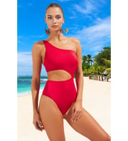 Kadın Moda Atma Kap Cut Out Tek Kol Carmen Yaka Siyah Tek Omuz Cut Out Pencereli Regular Mayokini