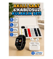 7 Kordonlu Akıllı Saat ve Kablosuz Kulaklık Seti 2.09 İnç HD IPS Ekran Bluetooth Android iOS Uyumlu