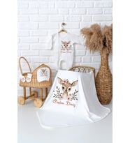 Pia Baby Premium  %100 Pamuk İsme Özel Kız Bebek Battaniye Tulum Hastane Çıkışı Hediye Seti 5034-05 (Ekru)