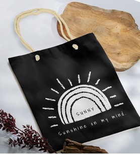 BK Gift Yaz Temalı Siyah Halat Saplı Kumaş Plaj Çantası -24, Baskılı Omuz Çantası, Alışveriş Çantası, Arkadaşa Hediye, Sevgiliye Hediye