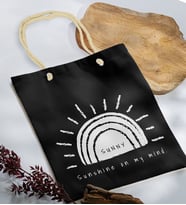 BK Gift Yaz Temalı Siyah Halat Saplı Kumaş Plaj Çantası -24, Baskılı Omuz Çantası, Alışveriş Çantası, Arkadaşa Hediye, Sevgiliye Hediye
