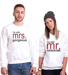 Tshirthane Mr Mrs Handsome Gorgeous Sevgili Kombinleri Sweatshirt Kombini (Tek Ürün Fiyatıdır.)