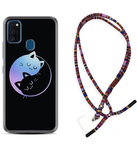 Samsung M21 M22 M23 M30 M31S M32 Kılıf Boyun Asklı Rasta Silikon Love Cats 1604