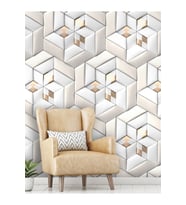 Geometrik duvar kağıdı, 3 boyutlu, altın varak, gri renkli, modern desenli, %100 kumaş tekstil (Çok Renkli)