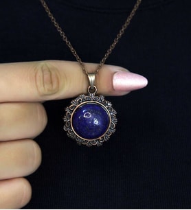 Doğal Taş Lapis Doğal Taşlı Desenli Otantik Kadın Kolye 45 Cm Zincirli euk28lps2