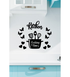NEW JARGON - Mutfağım Kitchen Tencere Cooking Time Lazer Kesim Duvar Oda Ev Aksesuarı Ahşap Tablo (Siyah)