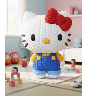 Örgü Desenli Hello Kitty Figürü - 3D Baskı Amigurumi Görünümlü Sanrio Koleksiyon Biblosu