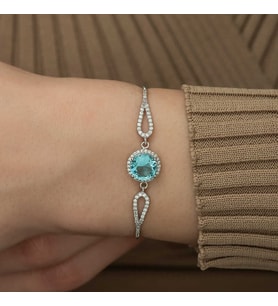 Gümüş Aquamarine Bayan Bileklik