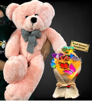 Size Özel Led Işıklı İsimli Ayıcık Buketi ve Büyük Boy 80cm Pembe Peluş Ayıcık (Model 7)