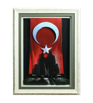 e38 EL İŞÇİLİĞİ TÜRK BAYRAĞI  KAĞIT RÖLYEF TABLO 67x87 CM - 6348