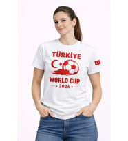 Türkiye World Cup 2026 Baskılı Tişört Futbol Temalı Forma T-Shirt - Beyaz