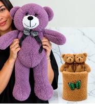Büyük Boy Mor Peluş Ayıcık ve Peluş Saksıda Ayıcık Buketi Sevgiliye Kadına Arkadaşa Hediye