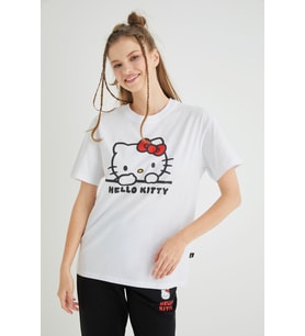 Lisanslı Baskılı Basic Beyaz T-shirt Relaxed