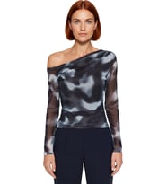 Moda Asimetrik Yaka Örme Slim Çiçekli Desen Casual Günlük Regular Uzun Kol Bluz