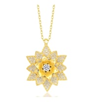 Gümüş Gold Beyaz Taşlı Lotus Çiçeği Kadın Kolye