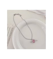 Pembe Zirkon Taşlı Eros Model Kadın Kolye – 55 cm Paslanmaz Çelik, Aşk ve Zarafet Temalı (Gümüş)