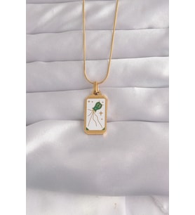 316L Çelik Gold Renk Beyaz Mineli Tarot Kolye TJ-BKO9039