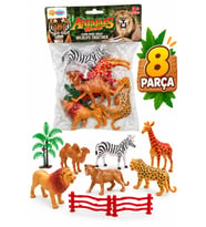 8 Parça Safari Vahşi Hayvan Figür Seti – Aslan, Zürafa, Zebra, Deve ve Aksesuarlar – 3+ Yaş