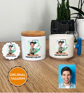 Kişiye Özel Karikatürlü Muhasebeci Hediye Seti T Kupa, Kalemlik, Anahtarlık Erkek Muhasebeciye Hediye (Mavi)
