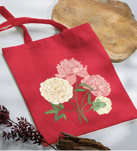 BK Gift Çiçek Tasarımlı Kırmızı Kumaş Bez Çanta, Baskılı Omuz Çantası, Alışveriş Çantası, Arkadaşa Hediye-7