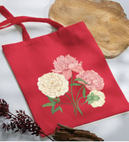 BK Gift Çiçek Tasarımlı Kırmızı Kumaş Bez Çanta, Baskılı Omuz Çantası, Alışveriş Çantası, Arkadaşa Hediye-7