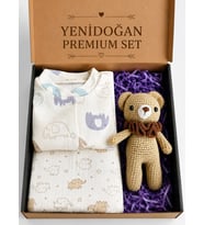 Yenidoğan Bebek Hediye Tulum Kutusu Oyuncaklı AYI Erkek Bebek Premium Set