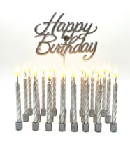 Gümüş Happy Birthday 10lu Burgulu Mum