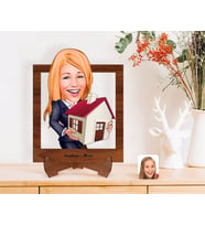 BK Gift Kişiye Özel Kadın Emlakçı Karikatürlü Ahşap Standlı 3D Biblo-1 (Beyaz)