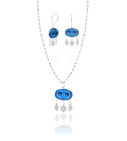 925 Ayar Gümüş İki Gözlü Midyat Süryani Nazar Boncuğu Küpe Ve Kolye Ucu SetDgn21525 (Gümüş)