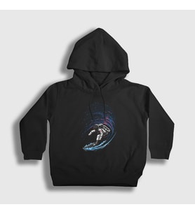 Presmono Unisex Çocuk Siyah Surfer Astronaut Space Astronot Uzay Kapüşonlu Sweatshirt 283998tt
