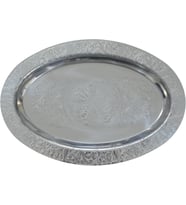 Paslanmaz Çelik Tepsi – 304 Kalite Krom Parlak Yüzey, Elde Tasarlanmış Desenli Geniş Servis ve Sunum Tepsisi (34 cm)