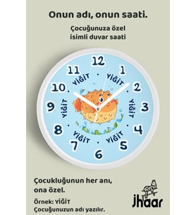İsme Özel Sevimli Balık Çocuk Odası Duvar Saati Orta Boy 30 cm Beyaz Camlı Sessiz