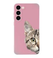 Samsung Galaxy S23 Uyumlu Lansman Kılıf Catface Tasarımlı İçi Kadife Kapak-Pembe (Şeffaf)