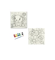 Okul-aile Etkinliği-2'li Tuval Boyama Seti. 20x20 Cm Uv Baskı 6 Akrilik Boya 1 Fırça-model-25