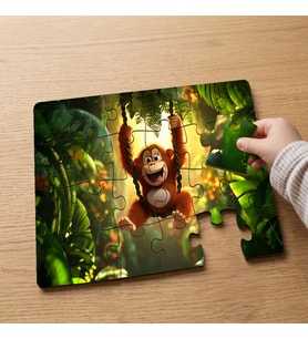 Sallanan Sevimli Maymun Tasarımlı 24 Parça Ahşap Çocuk Puzzle MPK0009