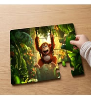 Sallanan Sevimli Maymun Tasarımlı 24 Parça Ahşap Çocuk Puzzle MPK0009