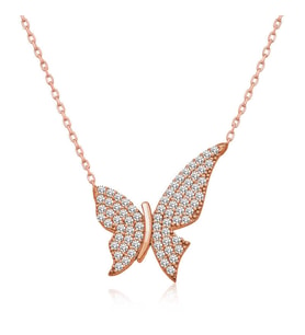 Gümüş Rose Kelebek Bayan Kolye SL4222
