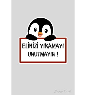 Sevimli Pengu Sticker Ellerinizi Yıkamayı Unutmayın Etiketi