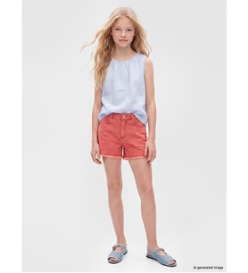 LCW Kids Kırmızı Yırtık Detaylı Kız Çocuk Jean Şort