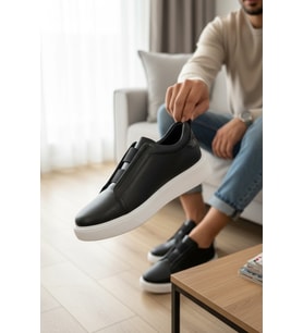 Enoch Hakiki Deri Kalın Tabanlı Bağcıksız Lastikli Erkek Sneaker Ayakkabı