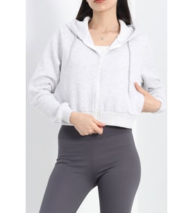 Kapşonlu Crop Sweat Gri - 20750.1873.