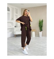 Kadın Kısa Kollu Bisiklet Yaka Viskon Iki Iplik Bluz Ve Pantolon Ikili Takım