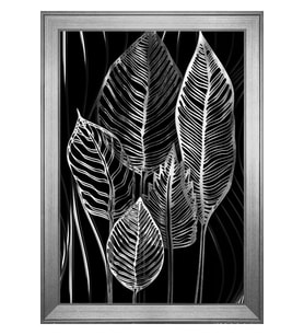 Gümüş Yapraklar Soyut Motifli Kanvas Tablo 80 x 110 cm Silver Çerçeve