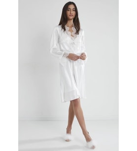 Pierre Cardin 6335 Saten Gecelik Sabahlık Pijama Takım Şort Takım 6'lı Çeyiz Seti (Ekru)