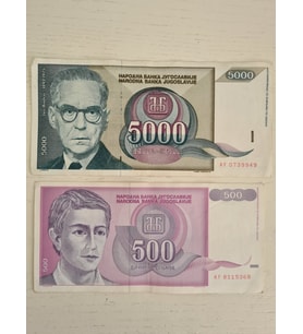 2 ADET YUGOSLAV DİNARI 1992 YILINA AİT TEMİZ DURUMDA, YUGOSLAV KOLEKSİYONLUK BANKNOT PARA NÜMİZMATİK